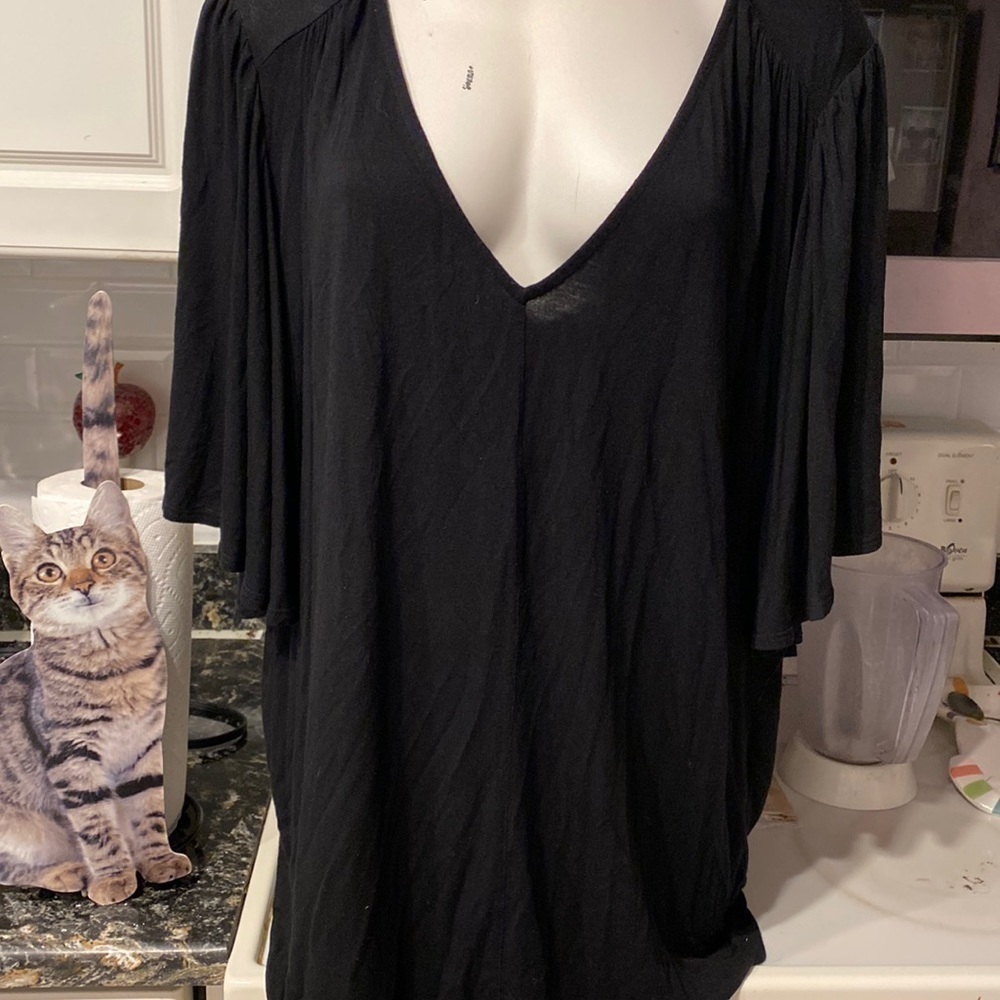 D womens Bordeaux solid black stretch plus size top 3X